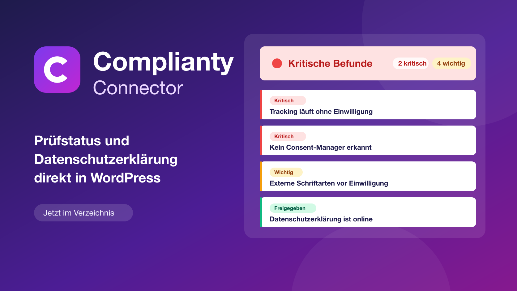 Complianty Connector: Prüfstatus und Datenschutzerklärung direkt in WordPress